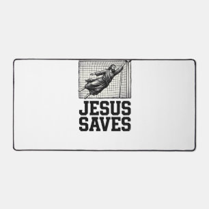 Jesus Saves Soccer Goalie Vintage Engraving Shirt_ Desk Mat