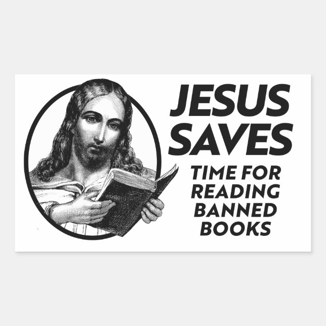 Jesus Saves Time for Reading Banned Books Sticker (Front)
