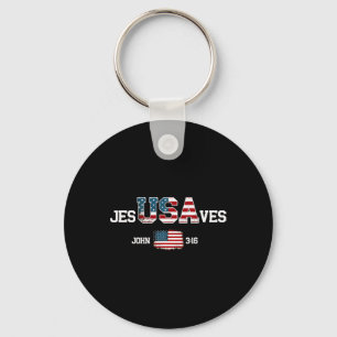 Jesus Saves Usa American Flag Patriotic Christian Keychain