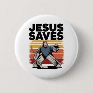 Jesus Saves - Vintage Christian Religious Hockey P 2 Inch Round Button