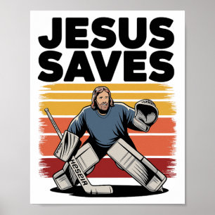 Jesus Saves - Vintage Christian Religious Hockey P Poster