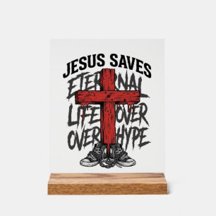 Jesus Saves Vintage Cross Christian Streetwear Shi Acrylic Sign