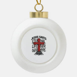 Jesus Saves Vintage Cross Christian Streetwear Shi Ceramic Ball Christmas Ornament