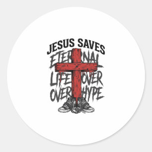 Jesus Saves Vintage Cross Christian Streetwear Shi Classic Round Sticker