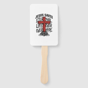 Jesus Saves Vintage Cross Christian Streetwear Shi Hand Fan