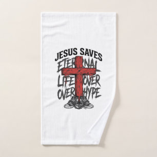 Jesus Saves Vintage Cross Christian Streetwear Shi Hand Towel