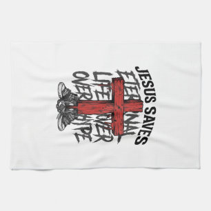 Jesus Saves Vintage Cross Christian Streetwear Shi Kitchen Towel