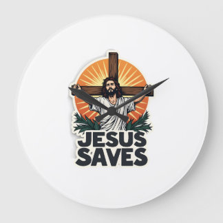 Jesus Saves Vintage Engraving Faith Shirt (1) Large Clock