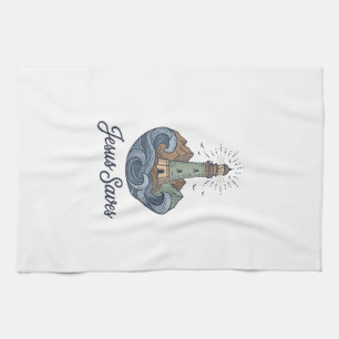 Jesus Saves Vintage Lighthouse Christian Shirt_1 Kitchen Towel