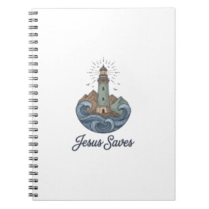 Jesus Saves Vintage Lighthouse Christian Shirt_1 Notebook