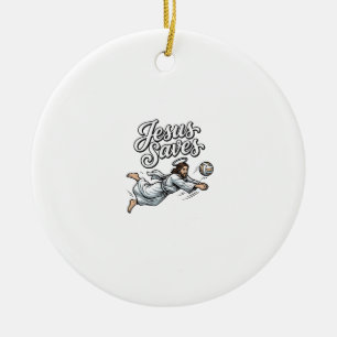 Jesus Saves Volleyball Vintage Christian Shirt Ceramic Ornament