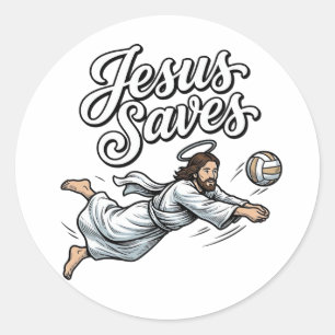 Jesus Saves Volleyball Vintage Christian Shirt Classic Round Sticker