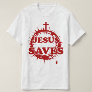 Jesus Saves with Cross and Crown of Thorns T-Shirt