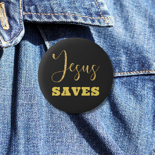 Jesus Saves Yellow Gold Glitter 2 Inch Round Button