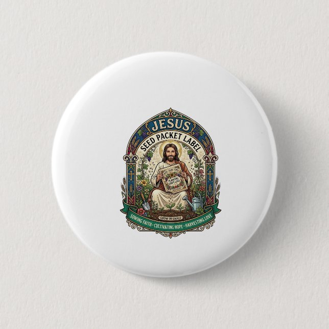 Jesus Seed Packet Label Jesus Seed Packet Christia 2 Inch Round Button (Front)