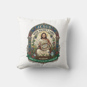 Jesus Seed Packet Label Jesus Seed Packet Christia Throw Pillow