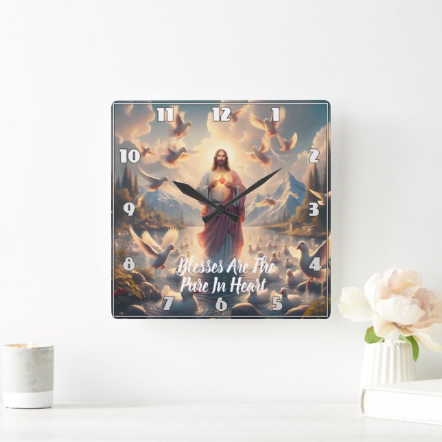Jesus Serene Heaven of Ducks Square Wall Clock (Home)