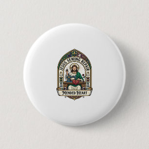 Jesus Sewing Repair Mended Heart Jesus Sewing Repa 2 Inch Round Button