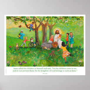 Jesus sharing communion with children poster