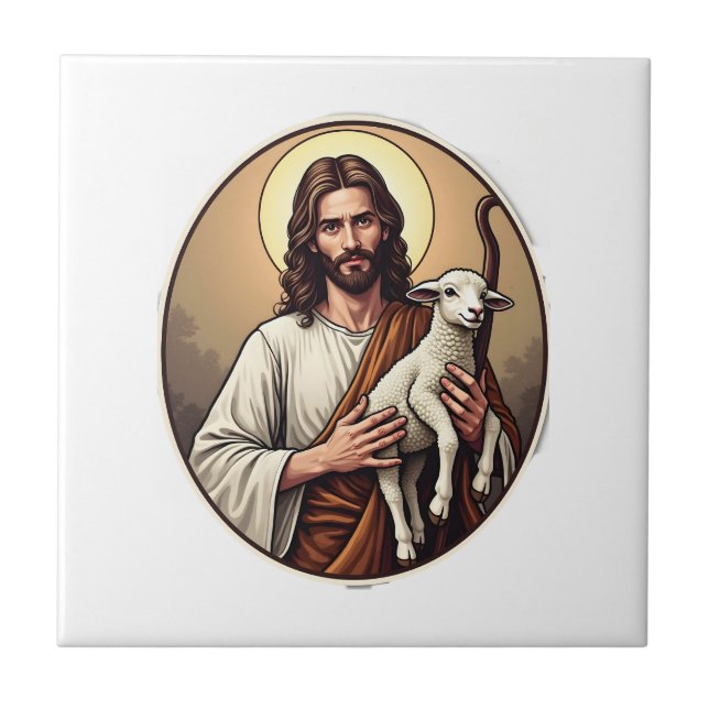 Jesus Shepherd Circle Vintage Engraving Shirt Tile (Front)