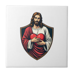 Jesus Shielded Heart Vintage Engraving Shirt Tile
