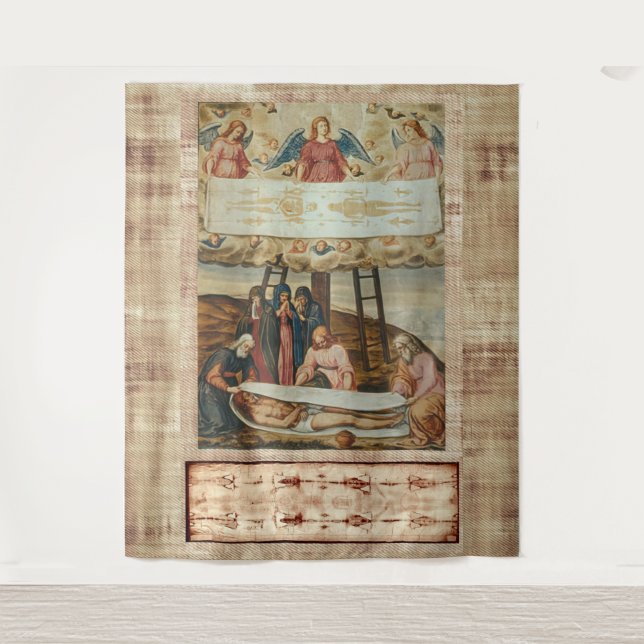 Jesus Shroud of Turin and Descent from the Cross  Tapestry (Front)
