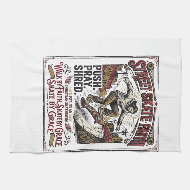 Jesus Skate Longboard Shirt Christian Kitchen Towel (Horizontal)