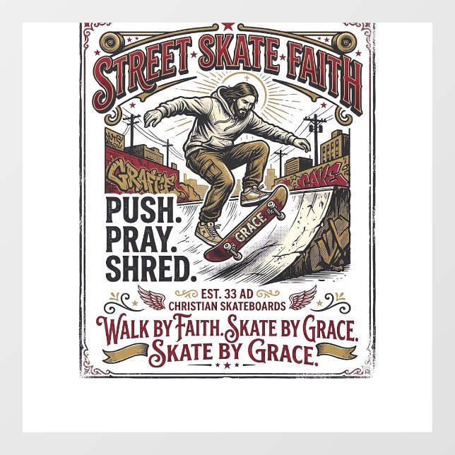 Jesus Skate Longboard Shirt Christian Window Cling (Sheet)