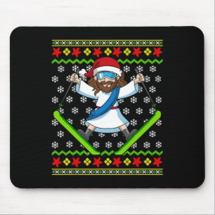 Jesus Skiing Ugly Christmas Ski Boys Girls Youth K Mouse Pad