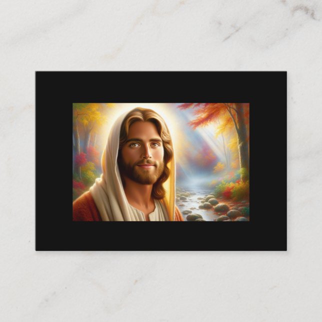 Jesus Smiling in a Heavenly Forest Business Card (Front)