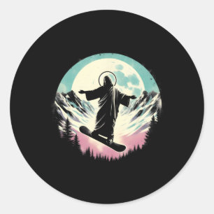 Jesus Snowboarding - Funny Christian Religious Sno Classic Round Sticker