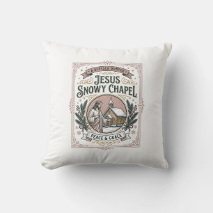 Jesus Snowy Chapel Jesus Snowy Chapel Christian Fa Throw Pillow