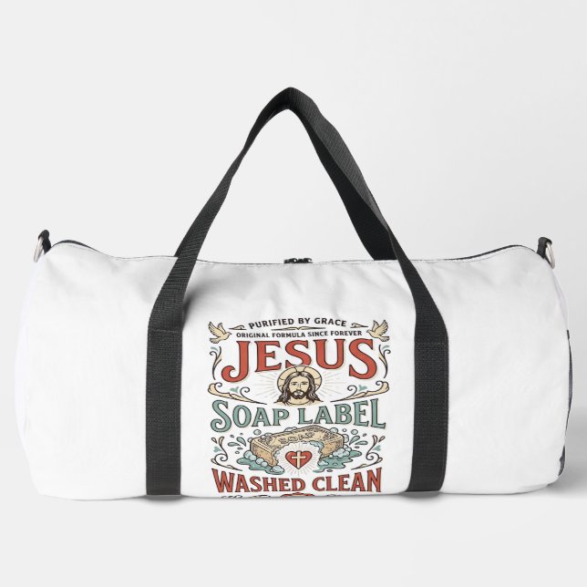 Jesus Soap Label Washed Clean Jesus Soap Washed Cl Duffle Bag (Front)