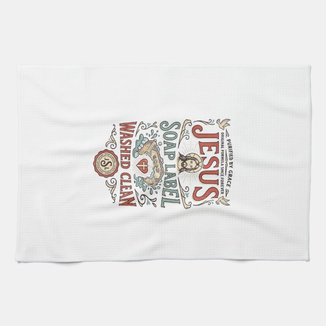 Jesus Soap Label Washed Clean Jesus Soap Washed Cl Kitchen Towel (Horizontal)