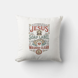 Jesus Soap Label Washed Clean Jesus Soap Washed Cl Throw Pillow