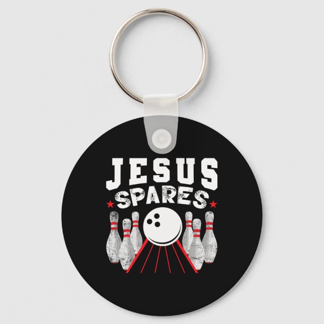 Jesus Spares Funny Christian Bowling  Keychain (Front)