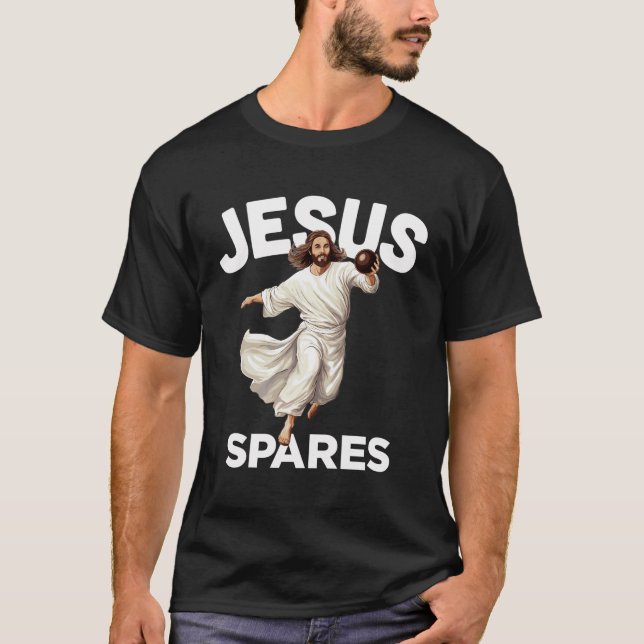 Jesus Spares Funny Christian Christ Gutter Bowling T-Shirt (Front)