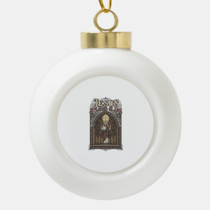 Jesus Stained Glass Jesus Stained Glass Cathedral  Ceramic Ball Christmas Ornament