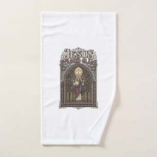 Jesus Stained Glass Jesus Stained Glass Cathedral Hand Towel