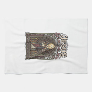 Jesus Stained Glass Jesus Stained Glass Cathedral Kitchen Towel