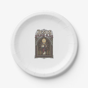 Jesus Stained Glass Jesus Stained Glass Cathedral Paper Plate