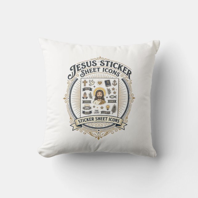 Jesus Sticker Sheet Icons Jesus Sticker Sheet Icon Throw Pillow (Front)