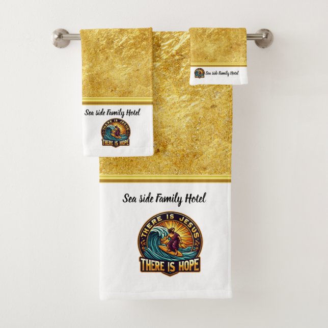 Jesus Surfing Inspires Faith and Fun Bath Towel Set (Insitu)
