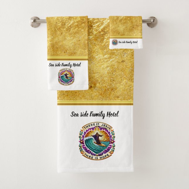 Jesus Surfing Radiates Joy and Hope Bath Towel Set (Insitu)