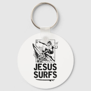 Jesus Surfs Funny Jesus Christian Surfer Keychain