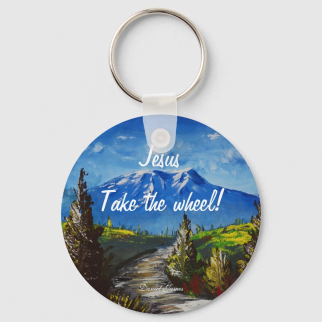 Jesus Take the Wheel Mountain Road Keychain (Front)