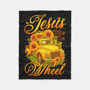 Jesus Take The Wheel Sunflower Vintage Truck Chris Fleece Blanket