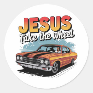 Jesus Take the Wheel Vintage Muscle Car Classic Round Sticker