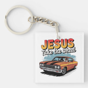 Jesus Take the Wheel Vintage Muscle Car Keychain