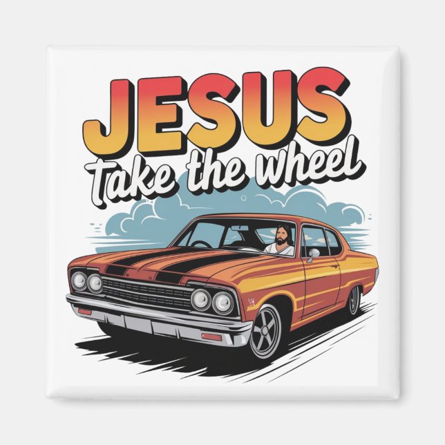 Jesus Take the Wheel Vintage Muscle Car Magnet (Front)